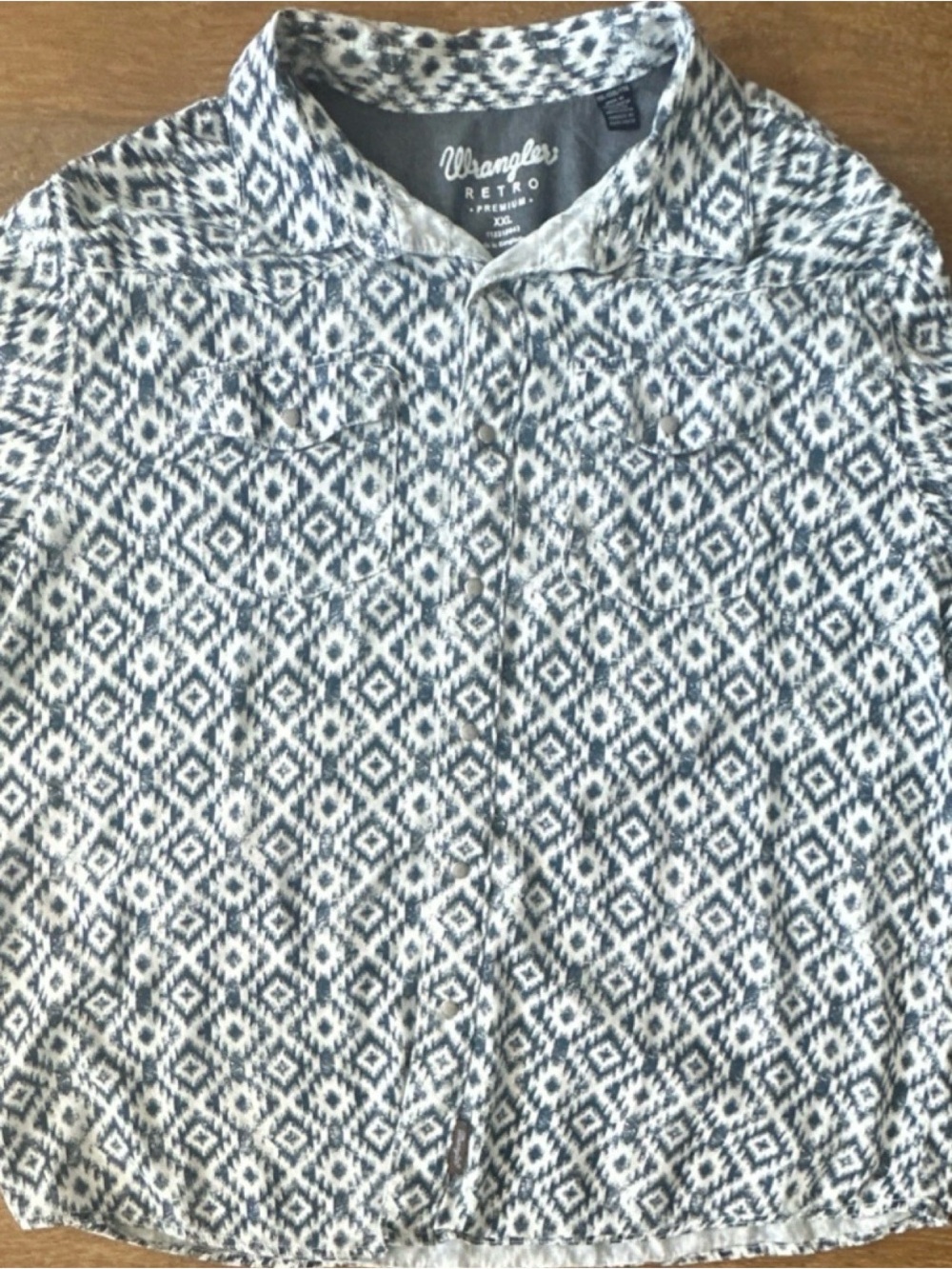Wrangler Retro Premium XXL Men's Blue Geometric Aztec Short Sleeve Button Up